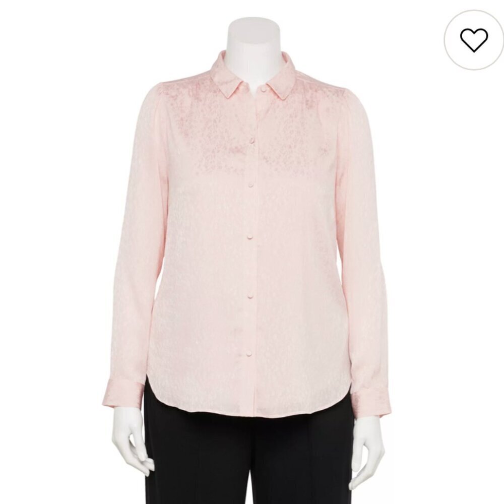 LC Lauren Conrad Plus Size 2x Button Front Shirt Light Pink Embossed Floral Work